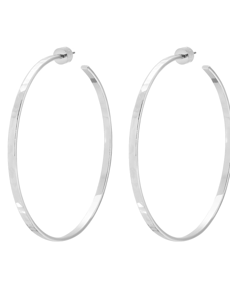 Front of a size one-size-fits-all 2.5" Hammered Hoops Silver in Silver by Eklexic. | dia_product_style_image_id:283030